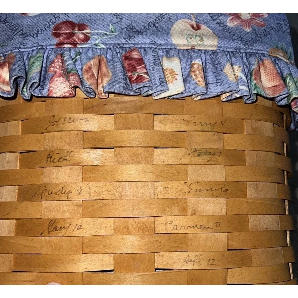 Vtg 1998 Longaberger Grandma Bonnie 2-Pie Basket COMBO 10Family Signatures Riser
